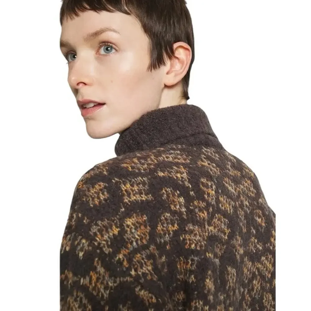 COACH Signature Turtleneck Sweater Women M Brown‎ Wool Alpaca Chunky Knit Luxury